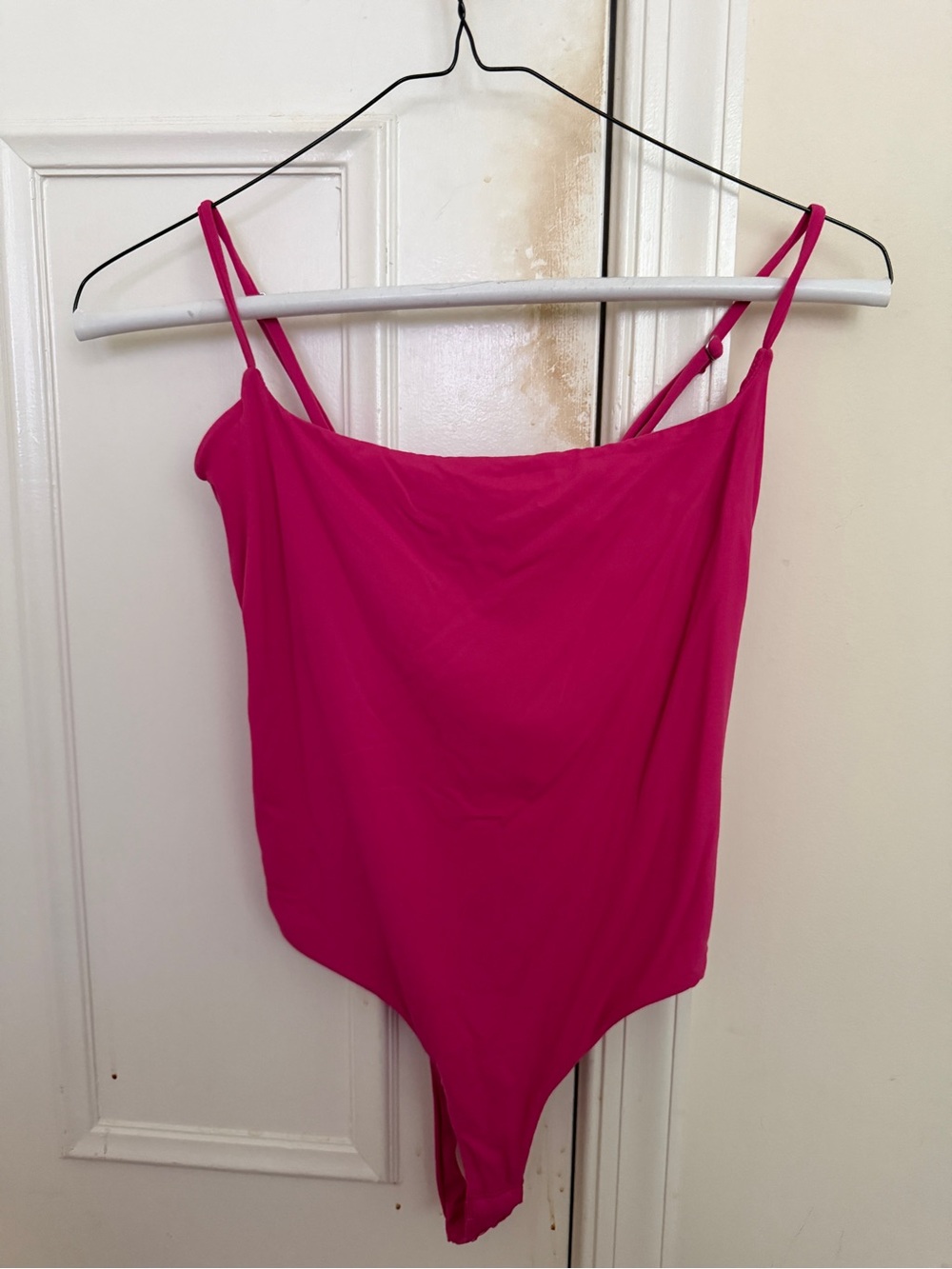 Feminine Hot Pink Spaghetti-Strap Bodysuit